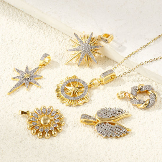 Bild von Messing Charms Großhandel 18K Vergoldet & Platin Plattiert Mixefarbe Klar Kubischer Zirkon
