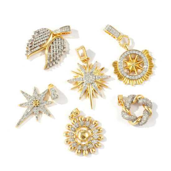 Bild von Messing Charms Großhandel 18K Vergoldet & Platin Plattiert Mixefarbe Klar Kubischer Zirkon