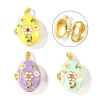 Picture of Brass Picture Photo Locket Frame Pendants Wholesale 18K Gold Plated Enamel Oval Flower Can Open 27mm x 17mm