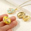 Picture of Brass Picture Photo Locket Frame Pendants Wholesale 18K Gold Plated Enamel Oval Flower Can Open 27mm x 17mm