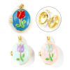 Picture of Brass Picture Photo Locket Frame Pendants Wholesale 18K Gold Plated Enamel Oval Tulip Flower Can Open 27mm x 17mm