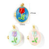 Picture of Brass Picture Photo Locket Frame Pendants Wholesale 18K Gold Plated Enamel Oval Tulip Flower Can Open 27mm x 17mm