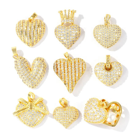 Immagine di 1 Pz Ottone San Valentino Ciondoli Pendenti All'Ingrosso Placcato Oro 18K Cuore Micro Spianare Trasparente Cubic Zirconiae