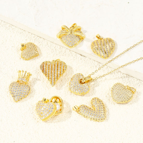 Immagine di 1 Pz Ottone San Valentino Ciondoli Pendenti All'Ingrosso Placcato Oro 18K Cuore Micro Spianare Trasparente Cubic Zirconiae