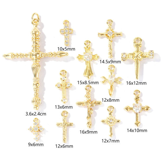 Immagine di 2 Pz Ottone Religione Ciondoli All'Ingrosso Placcato Oro 18K Croce