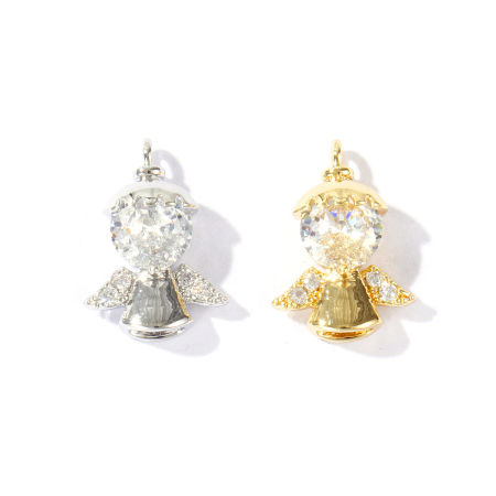 Immagine di 2 Pz Ottone Religione Ciondoli All'Ingrosso Multicolore Angelo Trasparente Cubic Zirconiae 13.5mm x 9.5mm
