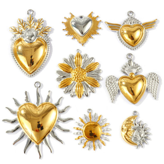 2 個 エコフレンドリー PVD 防水 耐変色性の 低アレルギー性の 304ステンレス鋼 チャーム 卸売り 18Kリアルゴールドメッキ＋シルバートーン ツートンカラー の画像