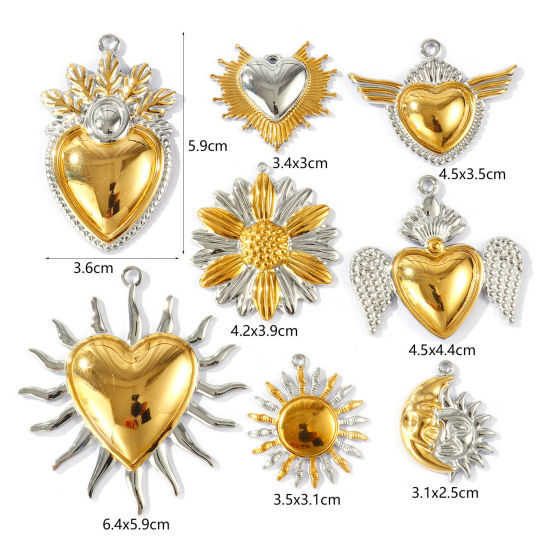 2 個 エコフレンドリー PVD 防水 耐変色性の 低アレルギー性の 304ステンレス鋼 チャーム 卸売り 18Kリアルゴールドメッキ＋シルバートーン ツートンカラー の画像