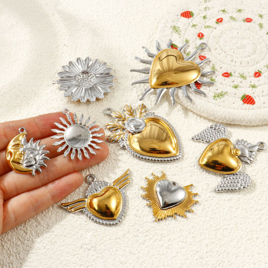 2 個 エコフレンドリー PVD 防水 耐変色性の 低アレルギー性の 304ステンレス鋼 チャーム 卸売り 18Kリアルゴールドメッキ＋シルバートーン ツートンカラー の画像