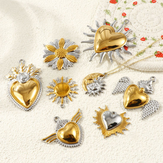 2 個 エコフレンドリー PVD 防水 耐変色性の 低アレルギー性の 304ステンレス鋼 チャーム 卸売り 18Kリアルゴールドメッキ＋シルバートーン ツートンカラー の画像