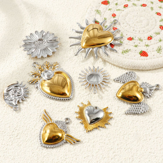 2 個 エコフレンドリー PVD 防水 耐変色性の 低アレルギー性の 304ステンレス鋼 チャーム 卸売り 18Kリアルゴールドメッキ＋シルバートーン ツートンカラー の画像