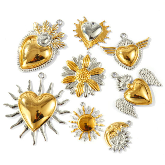 2 個 エコフレンドリー PVD 防水 耐変色性の 低アレルギー性の 304ステンレス鋼 チャーム 卸売り 18Kリアルゴールドメッキ＋シルバートーン ツートンカラー の画像