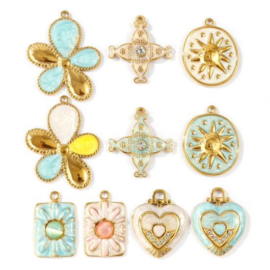 2 個 エコフレンドリー PVD 防水 耐変色性の 低アレルギー性の 304ステンレス鋼 チャーム 卸売り 18Kリアルゴールドメッキ の画像