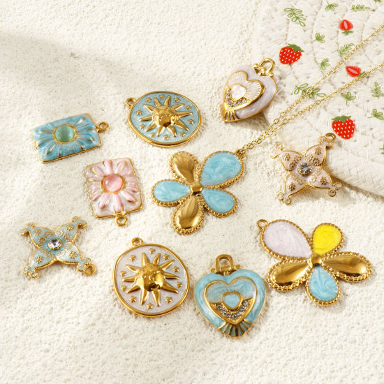 2 個 エコフレンドリー PVD 防水 耐変色性の 低アレルギー性の 304ステンレス鋼 チャーム 卸売り 18Kリアルゴールドメッキ の画像