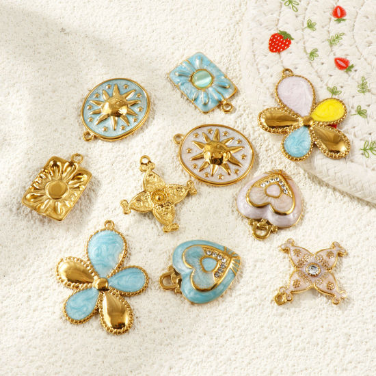 2 個 エコフレンドリー PVD 防水 耐変色性の 低アレルギー性の 304ステンレス鋼 チャーム 卸売り 18Kリアルゴールドメッキ の画像