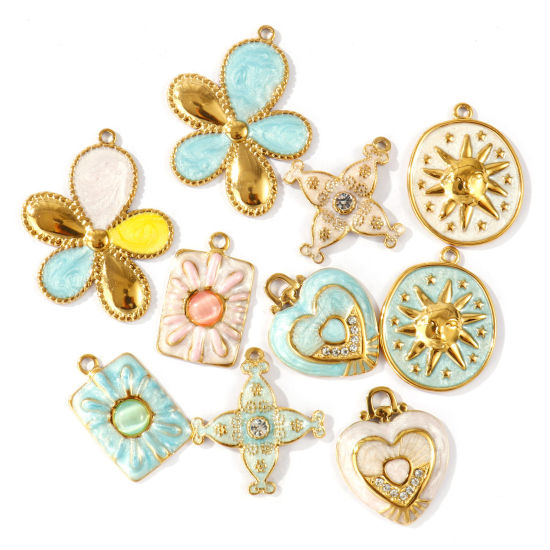 2 個 エコフレンドリー PVD 防水 耐変色性の 低アレルギー性の 304ステンレス鋼 チャーム 卸売り 18Kリアルゴールドメッキ の画像