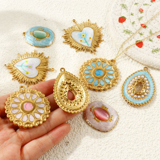 1 個 エコフレンドリー PVD 防水 耐変色性の 低アレルギー性の 304ステンレス鋼 チャーム 卸売り 18Kリアルゴールドメッキ の画像