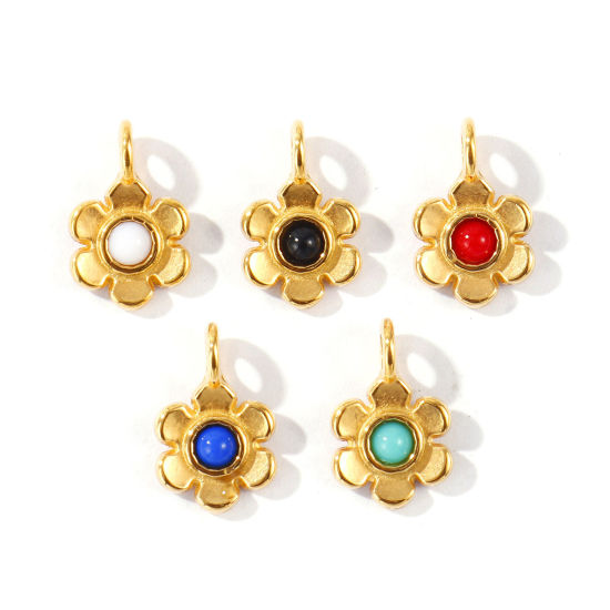 2 個 エコフレンドリー PVD 防水 耐変色性の 低アレルギー性の 304ステンレス鋼 チャーム 卸売り 18Kリアルゴールドメッキ フラワー ミニ 11mm x 7mm、 の画像