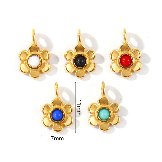 2 個 エコフレンドリー PVD 防水 耐変色性の 低アレルギー性の 304ステンレス鋼 チャーム 卸売り 18Kリアルゴールドメッキ フラワー ミニ 11mm x 7mm、 の画像