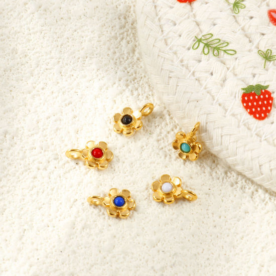 2 個 エコフレンドリー PVD 防水 耐変色性の 低アレルギー性の 304ステンレス鋼 チャーム 卸売り 18Kリアルゴールドメッキ フラワー ミニ 11mm x 7mm、 の画像