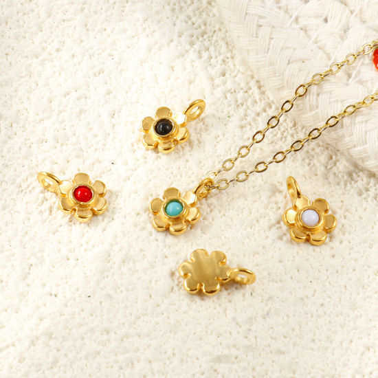 2 個 エコフレンドリー PVD 防水 耐変色性の 低アレルギー性の 304ステンレス鋼 チャーム 卸売り 18Kリアルゴールドメッキ フラワー ミニ 11mm x 7mm、 の画像