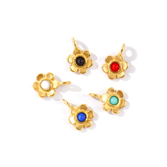 2 個 エコフレンドリー PVD 防水 耐変色性の 低アレルギー性の 304ステンレス鋼 チャーム 卸売り 18Kリアルゴールドメッキ フラワー ミニ 11mm x 7mm、 の画像