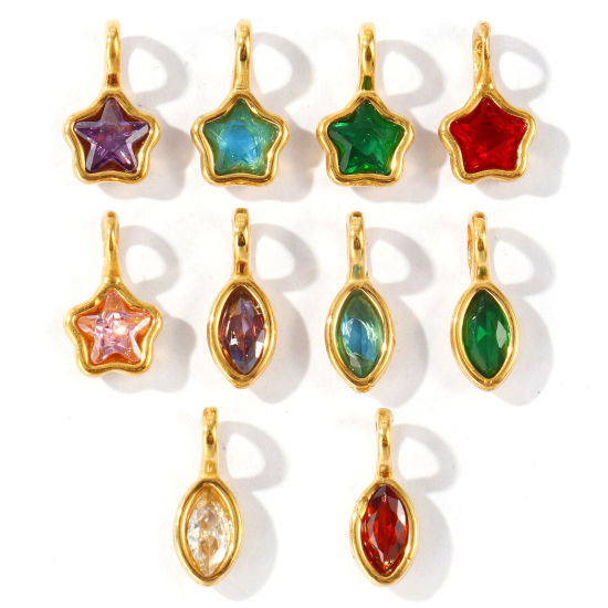 2 個 エコフレンドリー PVD 防水 耐変色性の 低アレルギー性の 304ステンレス鋼 ジオメトリック 幾何学 チャーム 卸売り 18Kリアルゴールドメッキ ミニ 多色 ラインストーン の画像