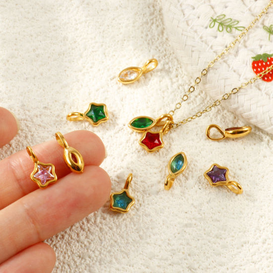 2 個 エコフレンドリー PVD 防水 耐変色性の 低アレルギー性の 304ステンレス鋼 ジオメトリック 幾何学 チャーム 卸売り 18Kリアルゴールドメッキ ミニ 多色 ラインストーン の画像