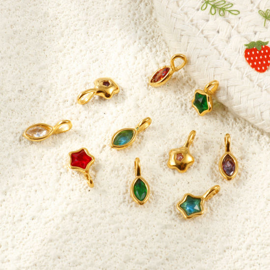 2 個 エコフレンドリー PVD 防水 耐変色性の 低アレルギー性の 304ステンレス鋼 ジオメトリック 幾何学 チャーム 卸売り 18Kリアルゴールドメッキ ミニ 多色 ラインストーン の画像