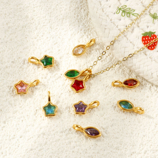 2 個 エコフレンドリー PVD 防水 耐変色性の 低アレルギー性の 304ステンレス鋼 ジオメトリック 幾何学 チャーム 卸売り 18Kリアルゴールドメッキ ミニ 多色 ラインストーン の画像