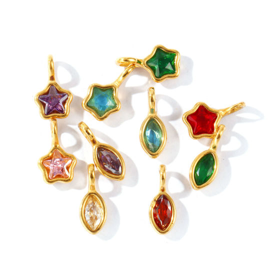 2 個 エコフレンドリー PVD 防水 耐変色性の 低アレルギー性の 304ステンレス鋼 ジオメトリック 幾何学 チャーム 卸売り 18Kリアルゴールドメッキ ミニ 多色 ラインストーン の画像