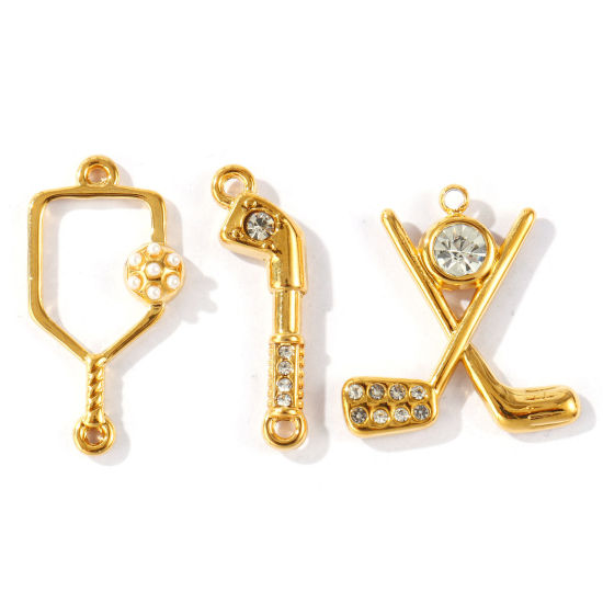 2 個 エコフレンドリー PVD 防水 耐変色性の 低アレルギー性の 304ステンレス鋼 スポーツ コネクター ペンダント チャーム 卸売り 18Kリアルゴールドメッキ の画像