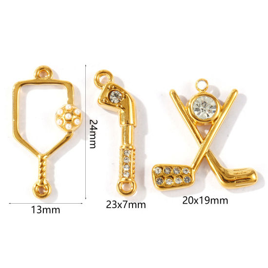 2 個 エコフレンドリー PVD 防水 耐変色性の 低アレルギー性の 304ステンレス鋼 スポーツ コネクター ペンダント チャーム 卸売り 18Kリアルゴールドメッキ の画像