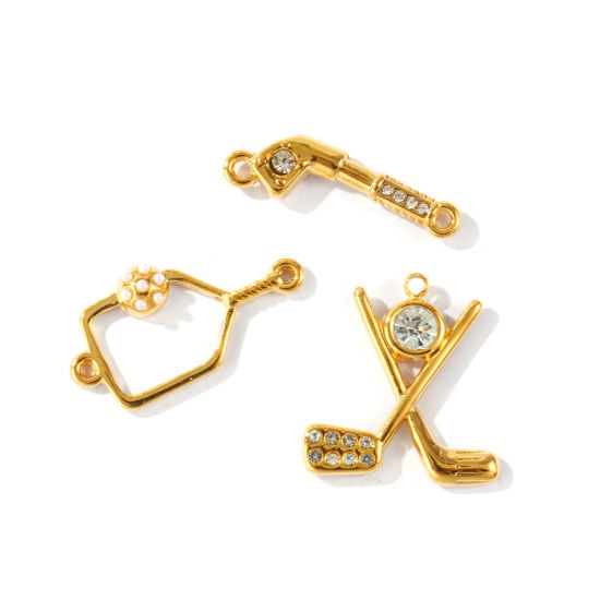 2 個 エコフレンドリー PVD 防水 耐変色性の 低アレルギー性の 304ステンレス鋼 スポーツ コネクター ペンダント チャーム 卸売り 18Kリアルゴールドメッキ の画像