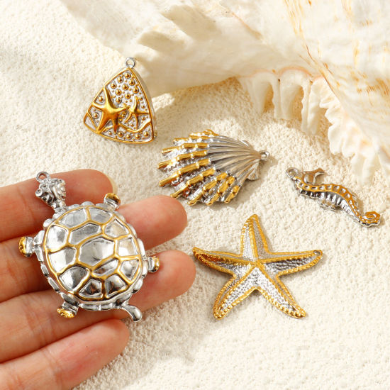 1 個 エコフレンドリー PVD 防水 耐変色性の 低アレルギー性の 304ステンレス鋼 海ジュエリー チャーム 卸売り 18Kリアルゴールドメッキ＋シルバートーン ツートンカラー の画像