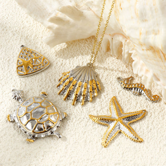 1 個 エコフレンドリー PVD 防水 耐変色性の 低アレルギー性の 304ステンレス鋼 海ジュエリー チャーム 卸売り 18Kリアルゴールドメッキ＋シルバートーン ツートンカラー の画像