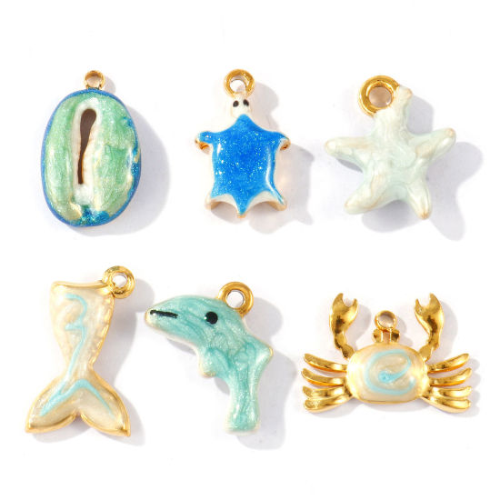 2 個 エコフレンドリー PVD 防水 耐変色性の 低アレルギー性の 304ステンレス鋼 海ジュエリー チャーム 卸売り 18Kリアルゴールドメッキ の画像