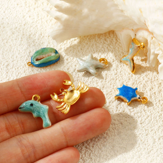 2 個 エコフレンドリー PVD 防水 耐変色性の 低アレルギー性の 304ステンレス鋼 海ジュエリー チャーム 卸売り 18Kリアルゴールドメッキ の画像