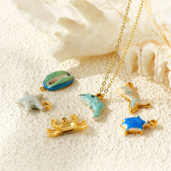 2 個 エコフレンドリー PVD 防水 耐変色性の 低アレルギー性の 304ステンレス鋼 海ジュエリー チャーム 卸売り 18Kリアルゴールドメッキ の画像