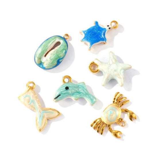 2 個 エコフレンドリー PVD 防水 耐変色性の 低アレルギー性の 304ステンレス鋼 海ジュエリー チャーム 卸売り 18Kリアルゴールドメッキ の画像