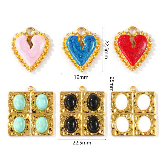 2 個 エコフレンドリー PVD 防水 耐変色性の 低アレルギー性の 304ステンレス鋼 チャーム 卸売り 18Kリアルゴールドメッキ ハート 正方形 の画像