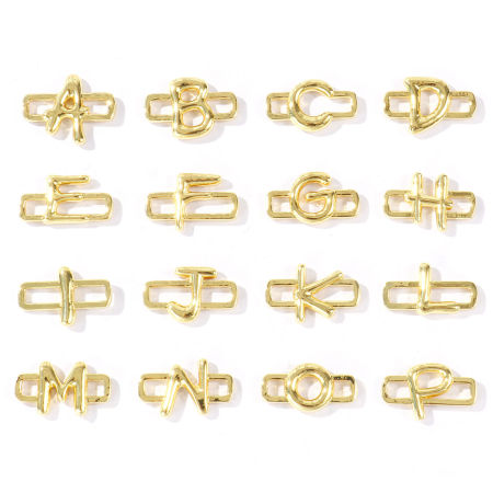 Picture of Brass Capital Alphabet Initial Letter Name Connectors Charms Pendants Wholesale 18K Gold Plated Rectangle Message " A-Z "