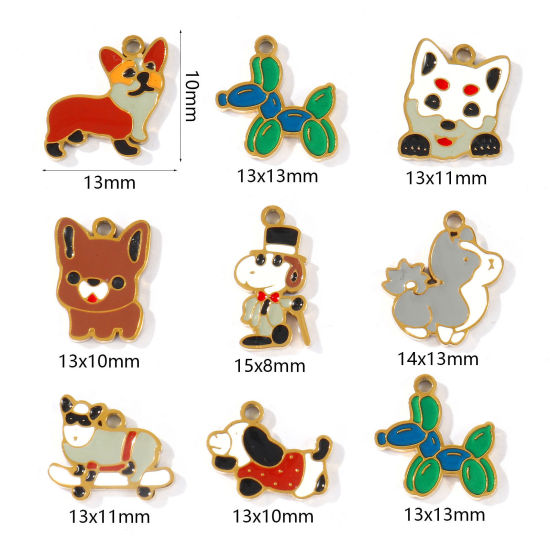 Picture of PVD 304 Stainless Steel Charms Wholesale 18K Gold Plated Multicolor Dog Animal Enamel