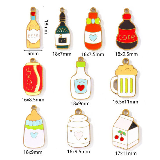 Picture of PVD 304 Stainless Steel Charms Wholesale 18K Gold Plated Multicolor Wine Bottle Enamel