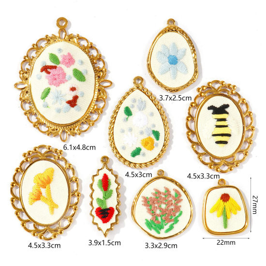 1 個 エコフレンドリー PVD 耐変色性の 低アレルギー性の 304ステンレス鋼 ペンダント 卸売り 18Kリアルゴールドメッキ 多色 幾何学 花 ハンドメイド 刺繍 の画像