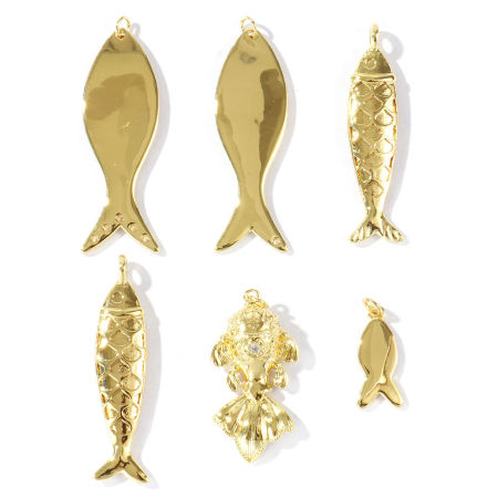 Bild von Umweltfreundlich Messing Ozean Schmuck Charms Großhandel 18K Echtgold plattiert Fisch