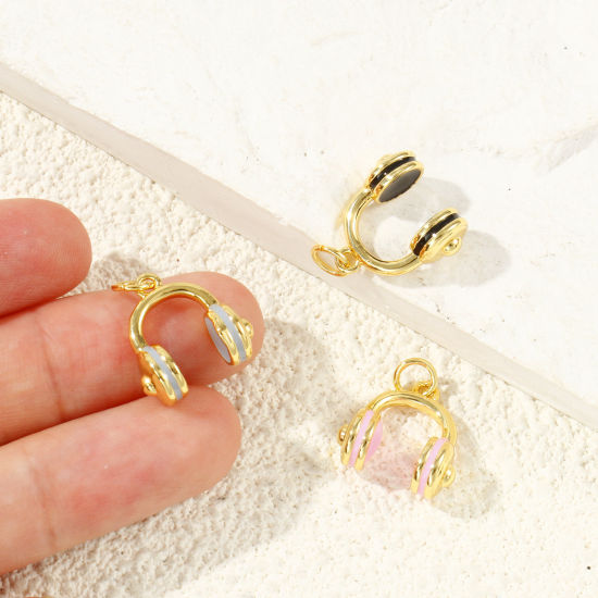 Immagine di 2 Pz Ecologico Ottone Ciondoli All'Ingrosso 18K Vero Oro Placcato Smalto Cuffia 3D 18mm x 14mm