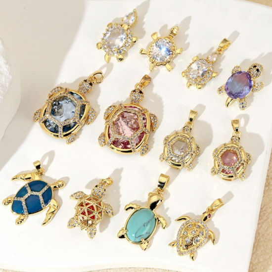 Image de 1 Pièce Pendentif Breloque En Gros Bijoux d'Océan en Laiton Plaqué Or 18K Tortue de Mer