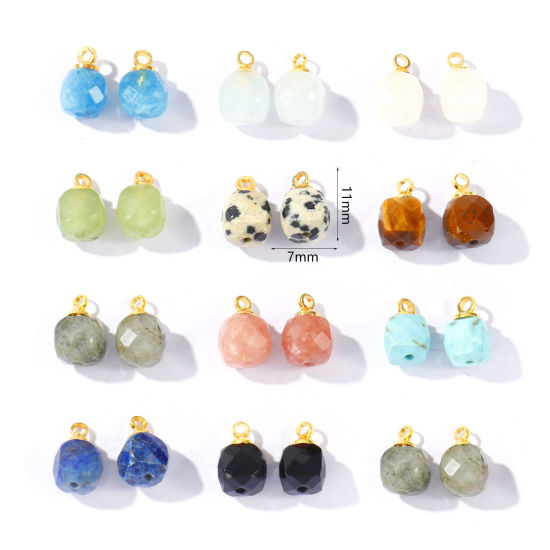 Picture of Gemstone & Brass Charms Wholesale 18K Gold Plated Multicolor Cube Faceted 11mm x 7mm