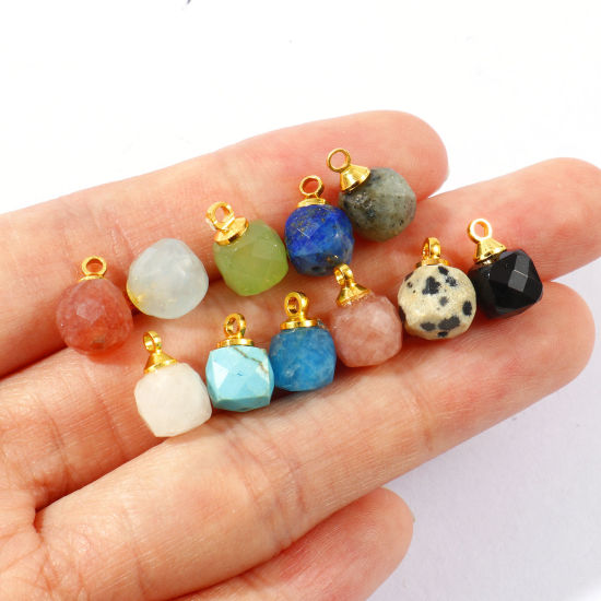 Picture of Gemstone & Brass Charms Wholesale 18K Gold Plated Multicolor Cube Faceted 11mm x 7mm